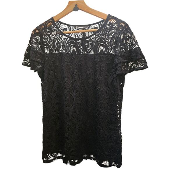 Adrianna Papell Lace Overlay Blouse in Black – NWT Size Small - Picture 3 of 5